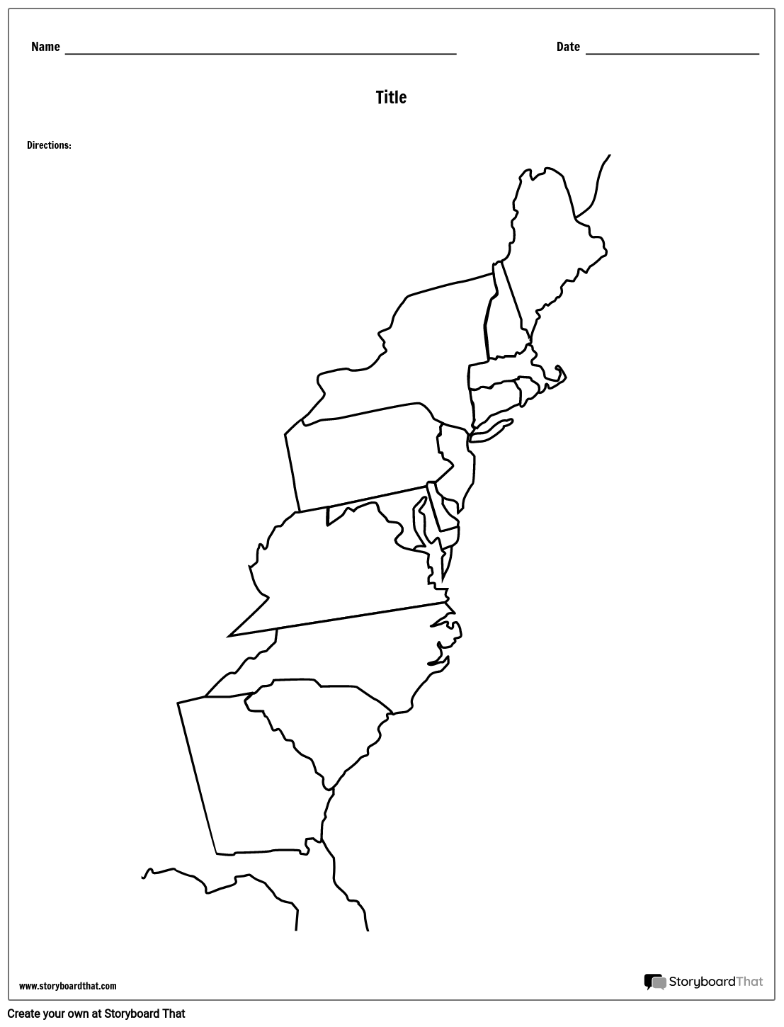 13 Colonies Map Black And White Blank Storyboard 13 Colonies Map Black And White Blank Storyboard