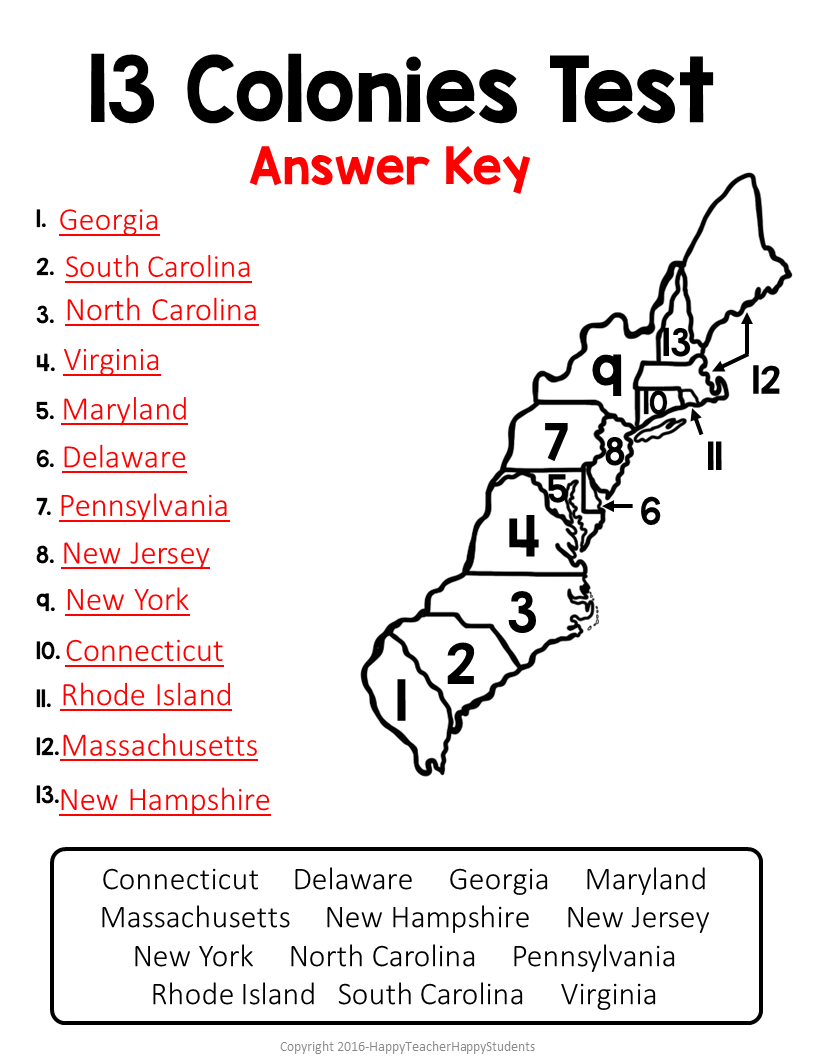 13 Colonies Map Quiz 13 Colonies Map Worksheet Blank 13 Colonies Map U0026 13 Colonies Test Homeschool Made By Teachers