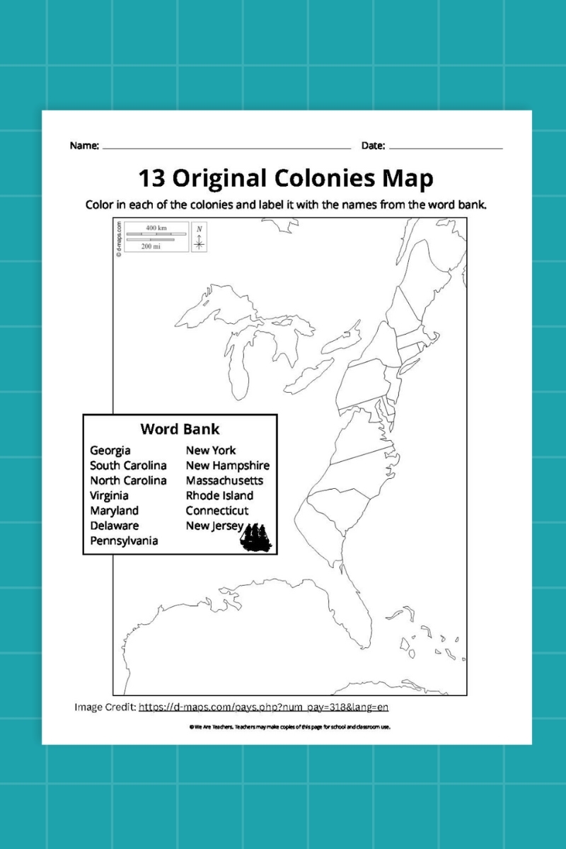 Printable 13 Colonies Map Printable 13 Colonies Map