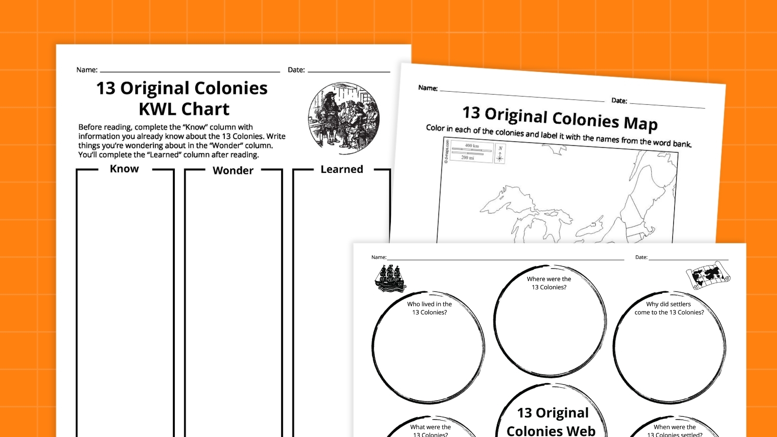 13 Colonies Blank Map Printable