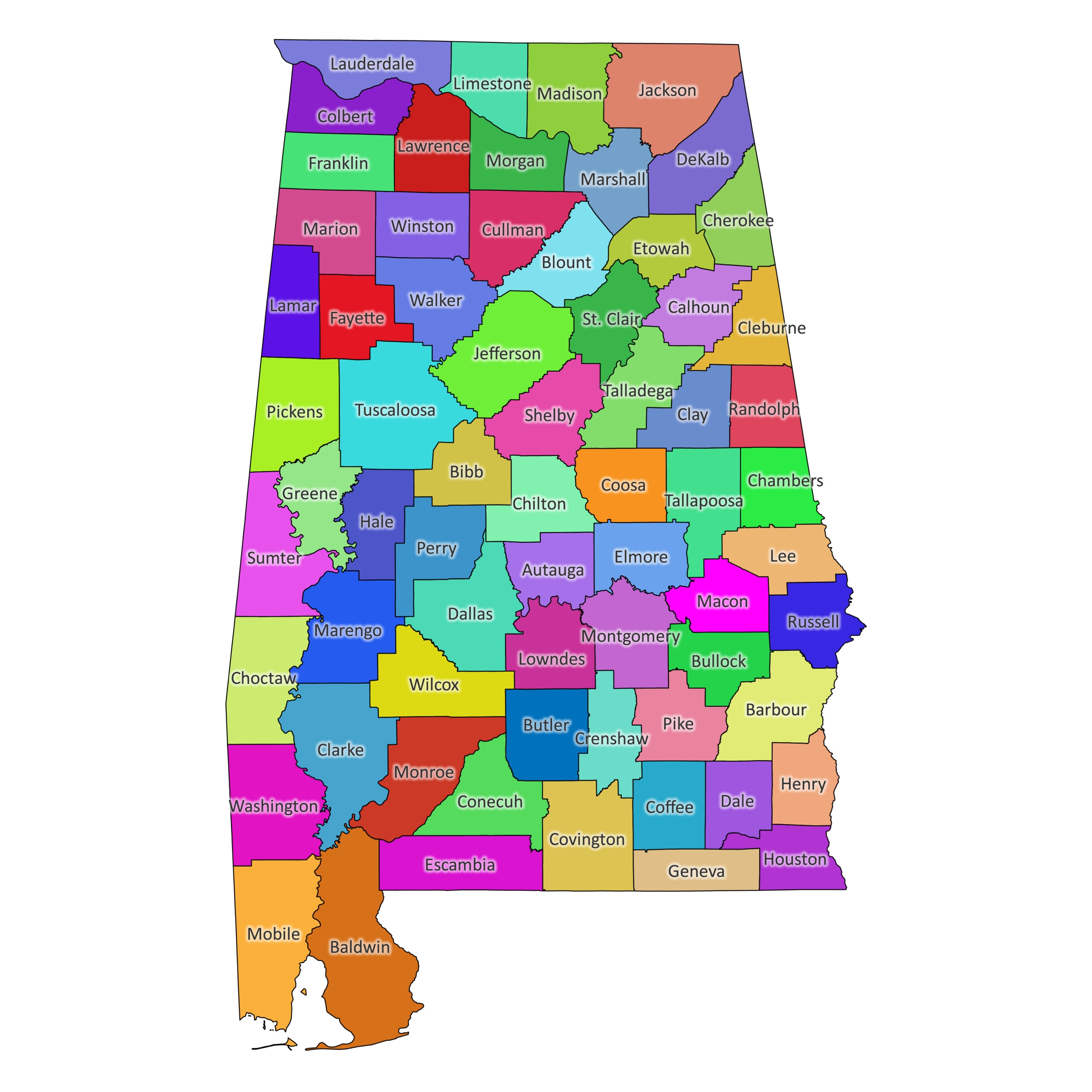 Printable Alabama County Map