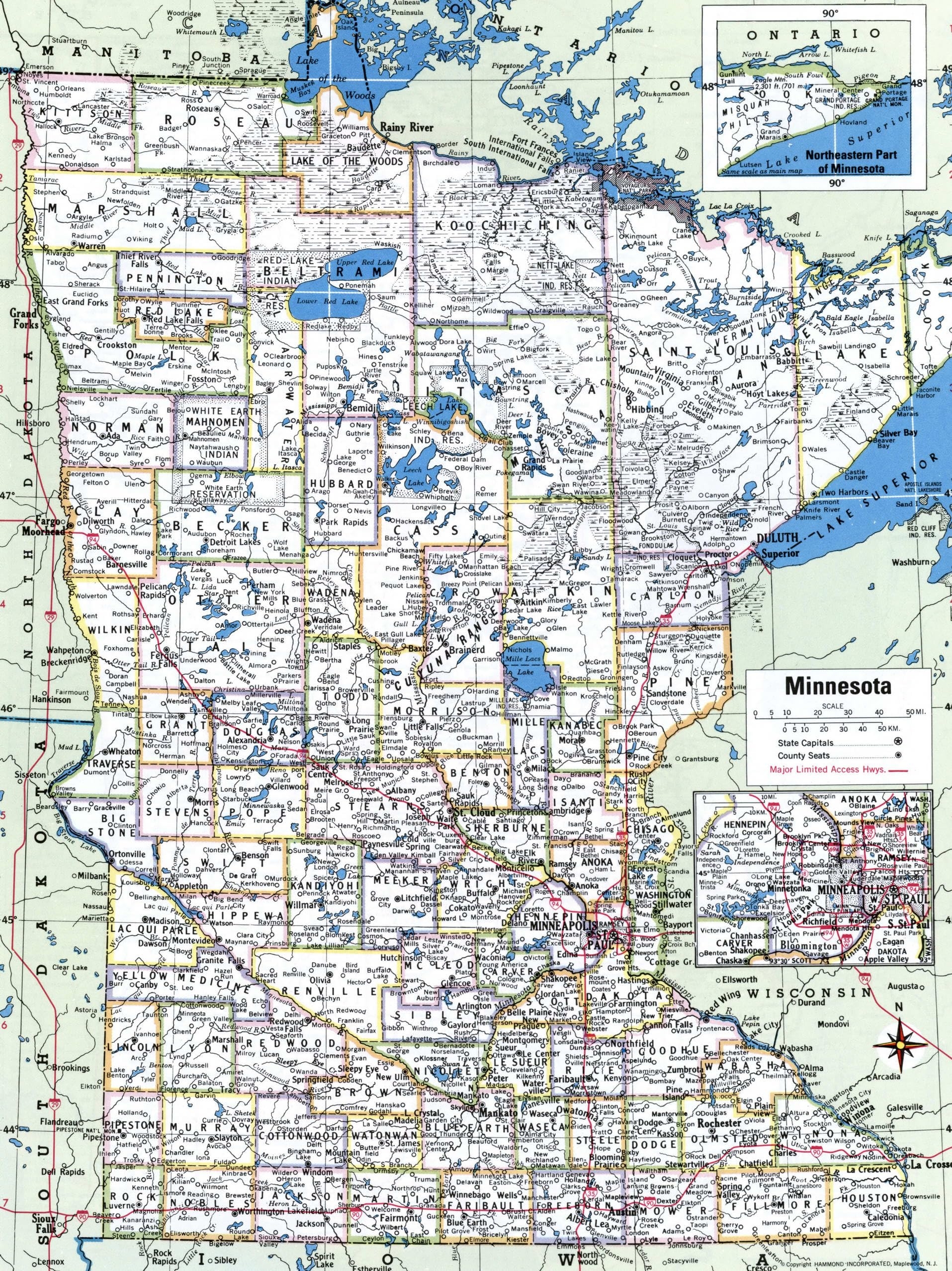 Amazon ConversationPrints MINNESOTA COUNTY COUNTIES MAP GLOSSY POSTER PICTURE PHOTO PRINT BANNER