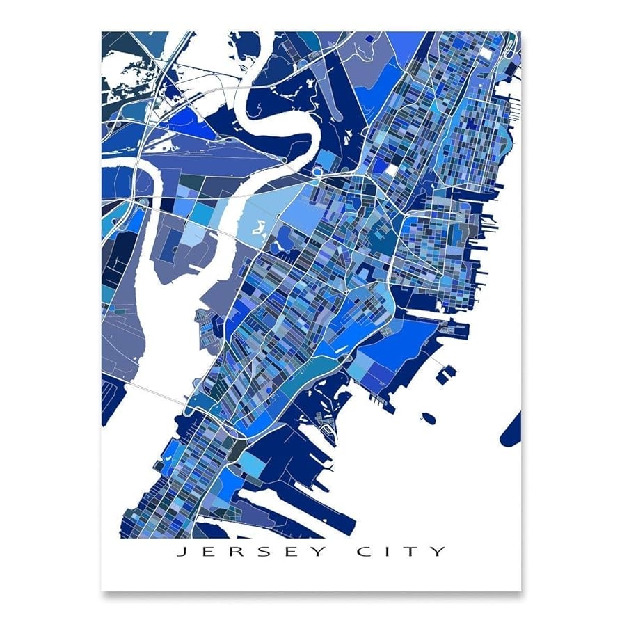 Amazon Jersey City Map Print 8x10 Map Of Jersey City NJ Poster 24x36 Handmade Blue Geometric Jersey City New Jersey Art Prints Jersey City Gifts By Maps As Art Home U0026
