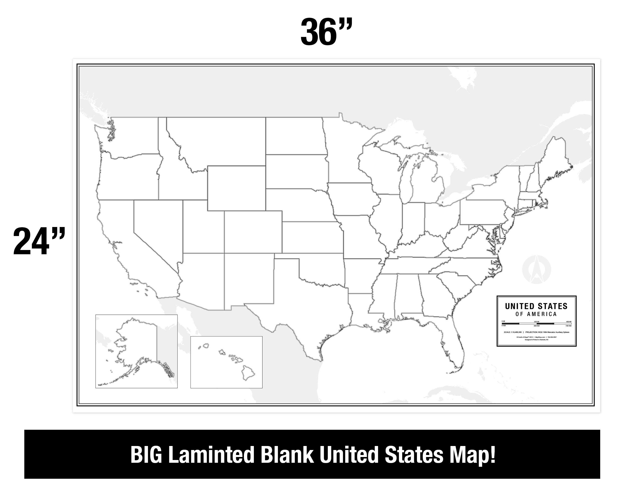 Amazon Large Blank United States Outline Map Poster Laminated 36 X 24 Great Blank Wall Map For Classroom Or Home Study Free Dry Erase Marker Included Includes Detailed