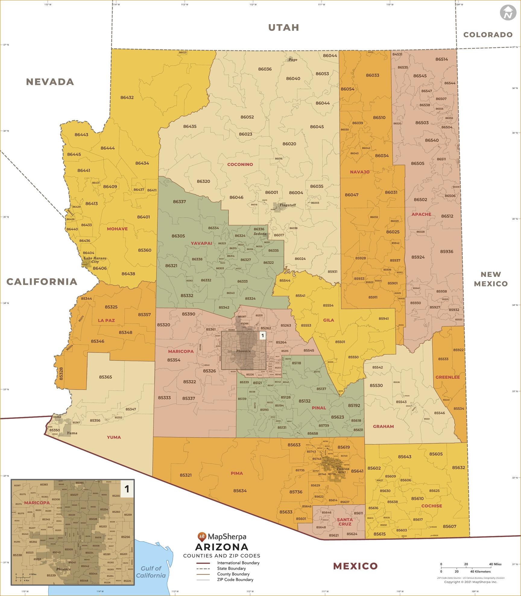 Arizona ZIP Code Map With Counties By MapSherpa The Map Shop Arizona ZIP Code Map With Counties By MapSherpa The Map Shop