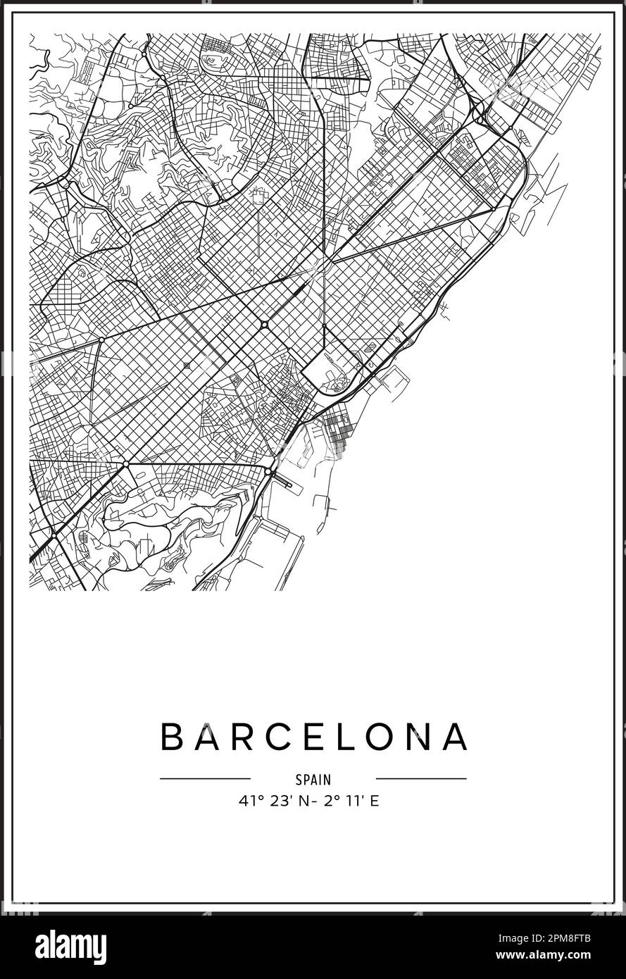 Black And White Printable Barcelona City Map Poster Design Vector Illistration Stock Vector Image U0026 Art Alamy
