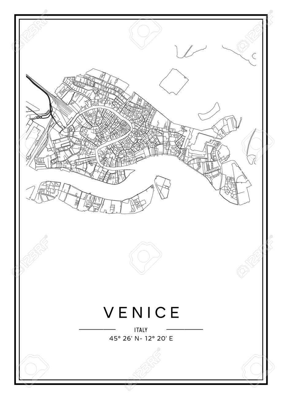 Black And White Printable Venice City Map Poster Design Vector 