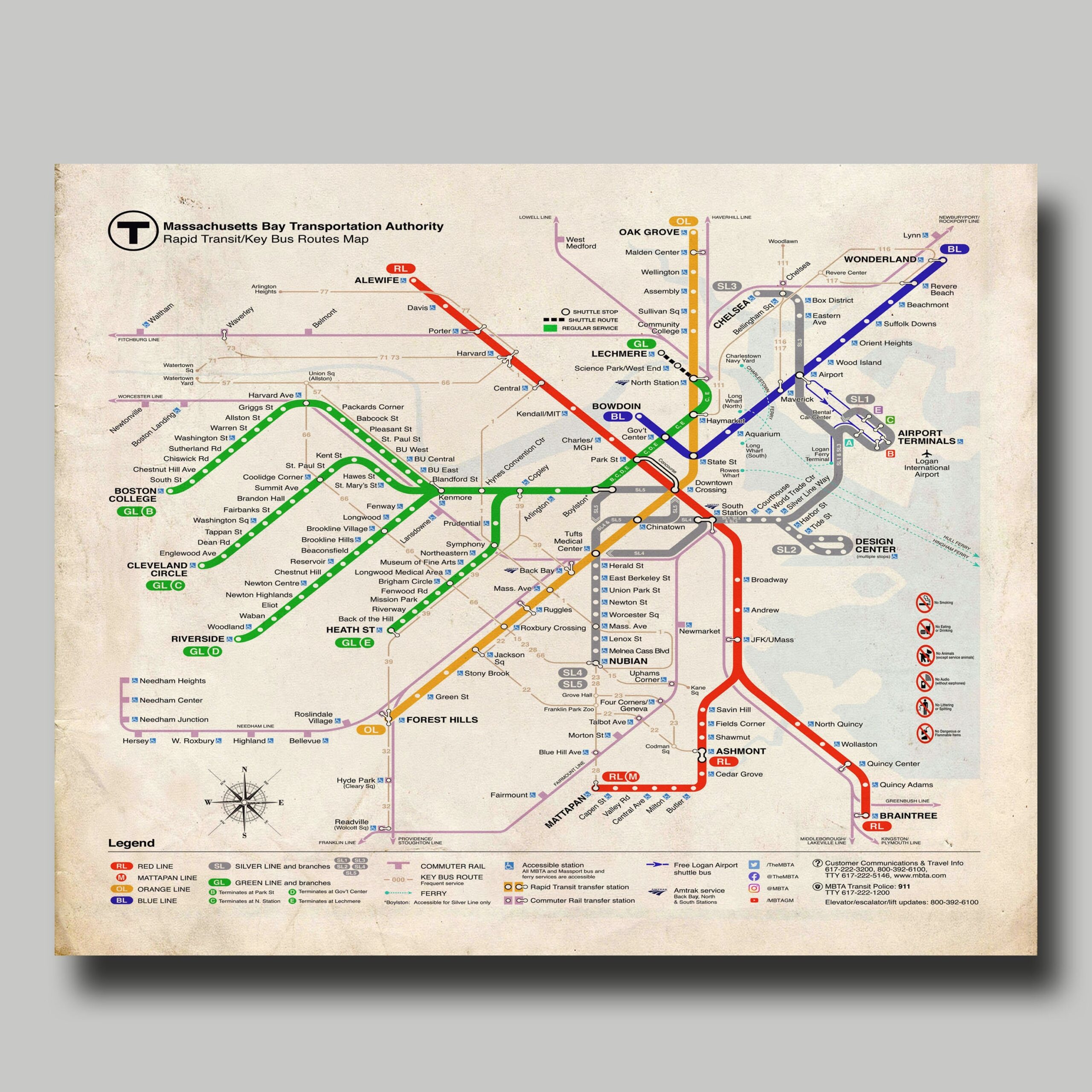 Boston Map Metro Map Print Vintage Poster MTA Etsy