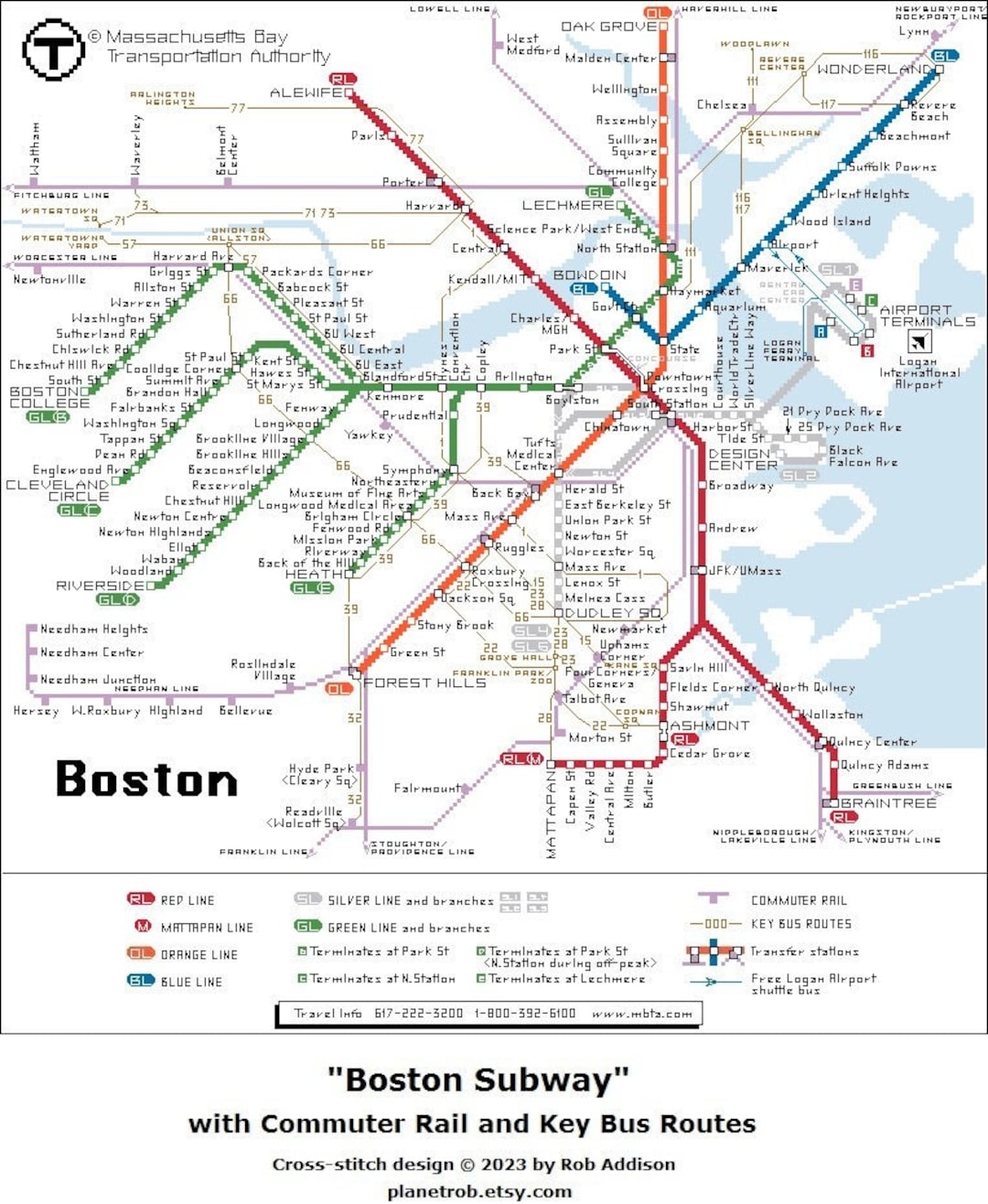 BOSTON Subway Map Cross stitch Pattern PDF Download Pattern Keeper Compatible Metro Counted Design Chart Red Sox Massachusetts Celtics Etsy