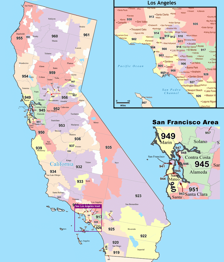 California 3 Digit Zip Code Map