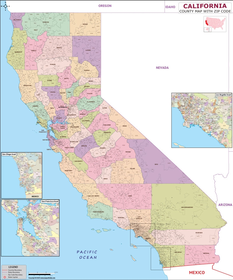 California County Zip Codes Map