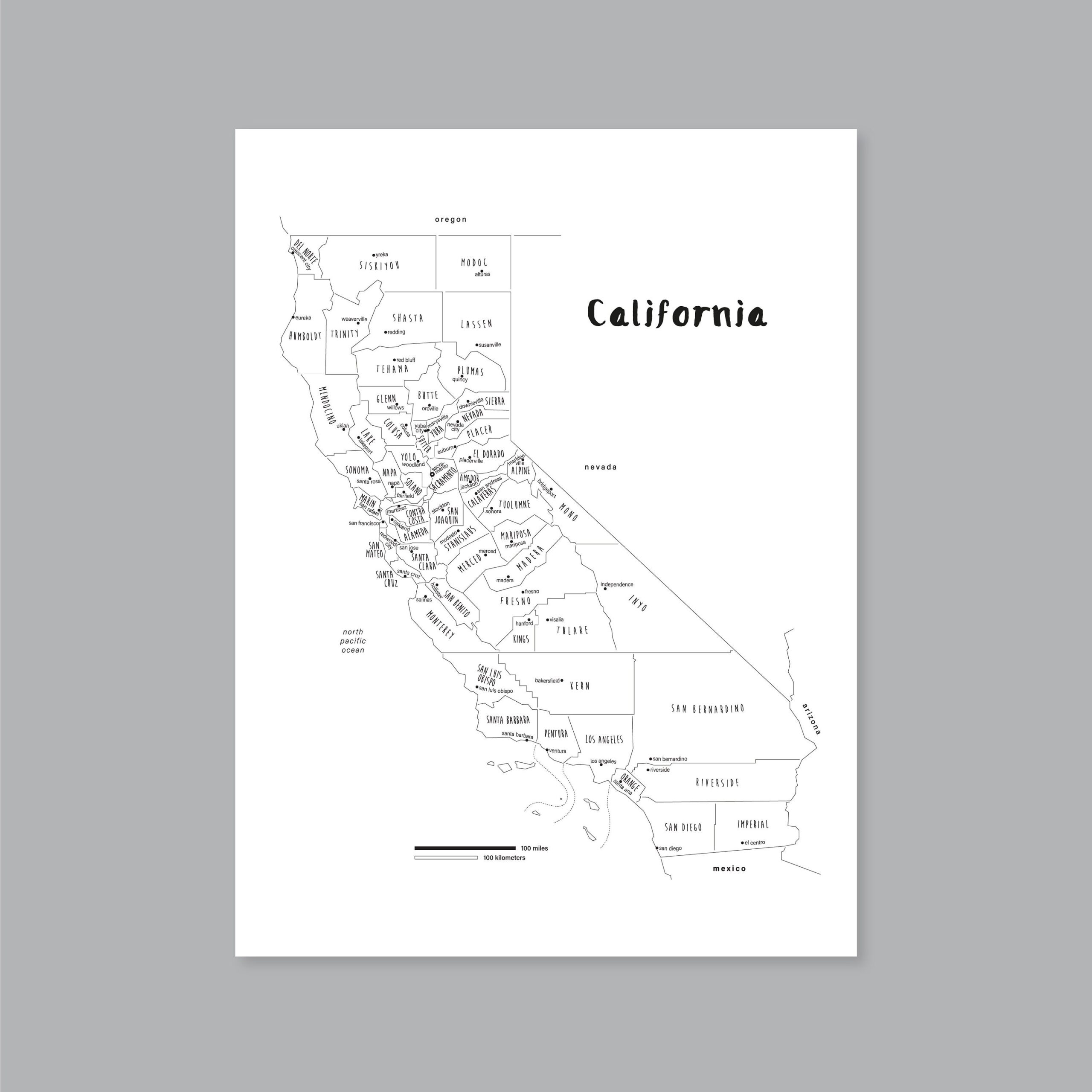 California Map With Cities Printable