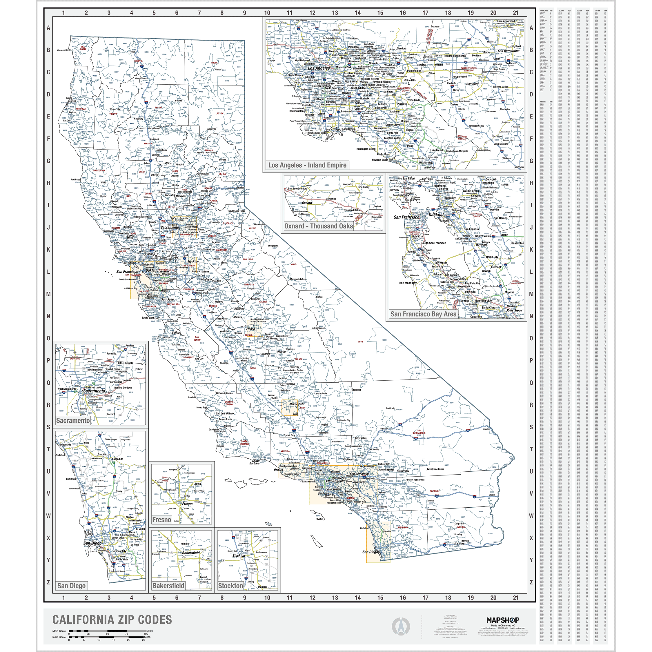 California Zip Code Wall Map By MapShop