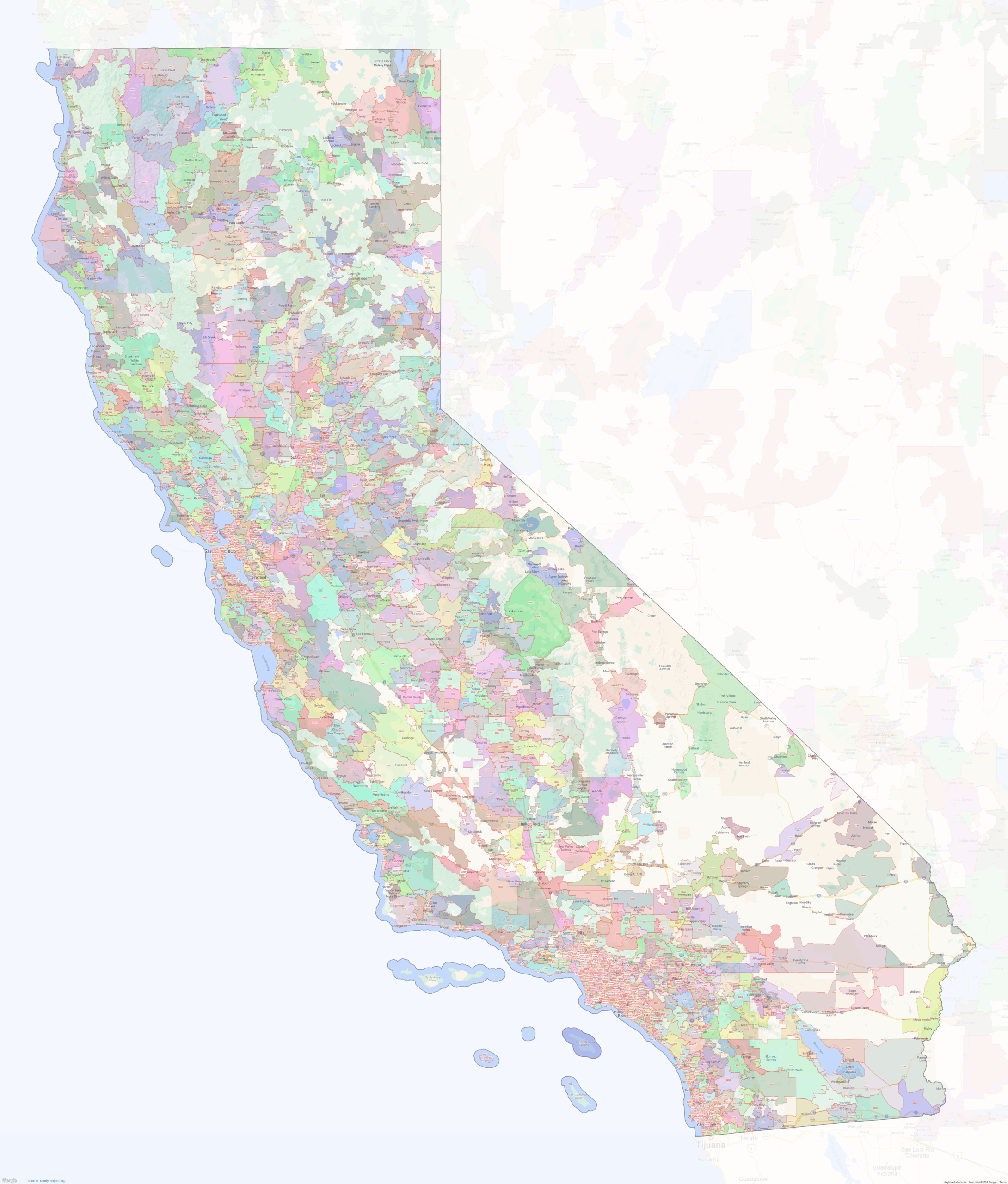 California ZIP Codes Shown On Google Maps