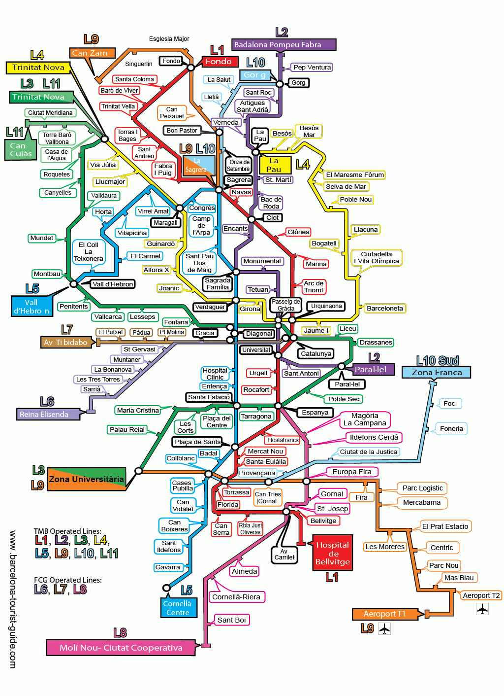 Colour Barcelona Metro Map In English Download U0026 Print PDF