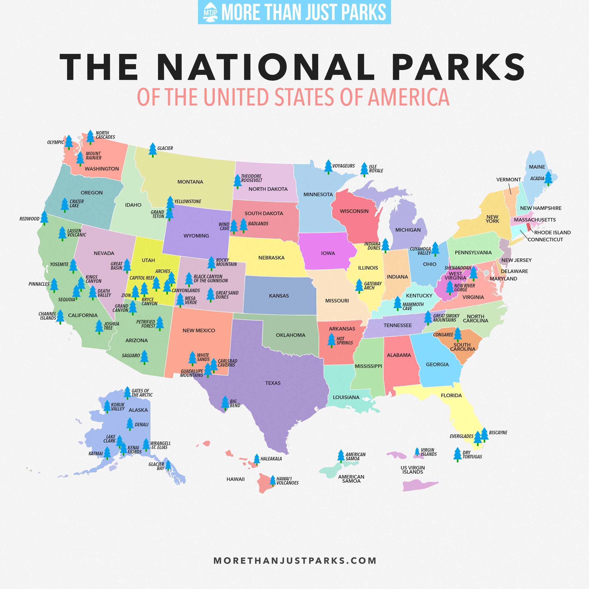 COMPLETE National Parks List 2024 Printable MAP 
