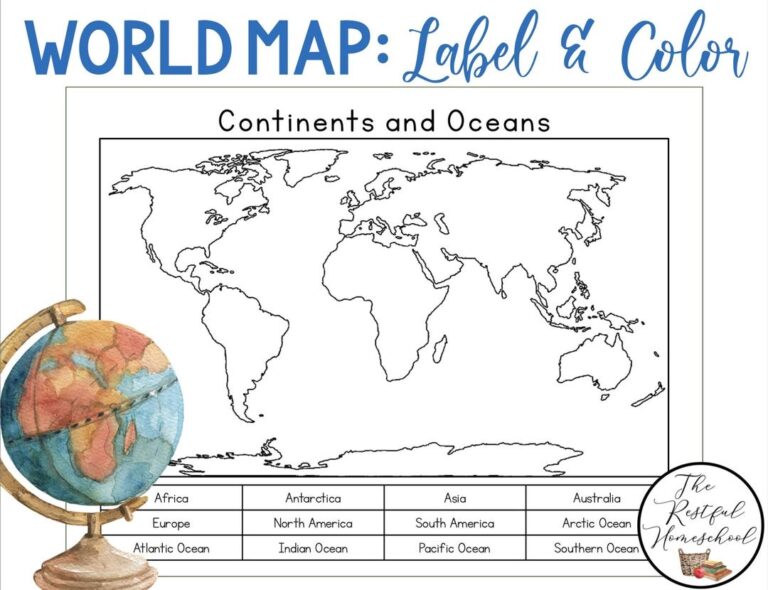 Continents And Oceans Color And Label Blank World Map Elementary Geography Homeschool Printable Activities Social Studies Etsy