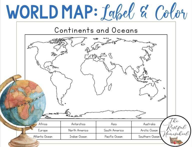 Continents And Oceans Color And Label Blank World Map Elementary Geography Homeschool Printable Activities Social Studies Etsy UK