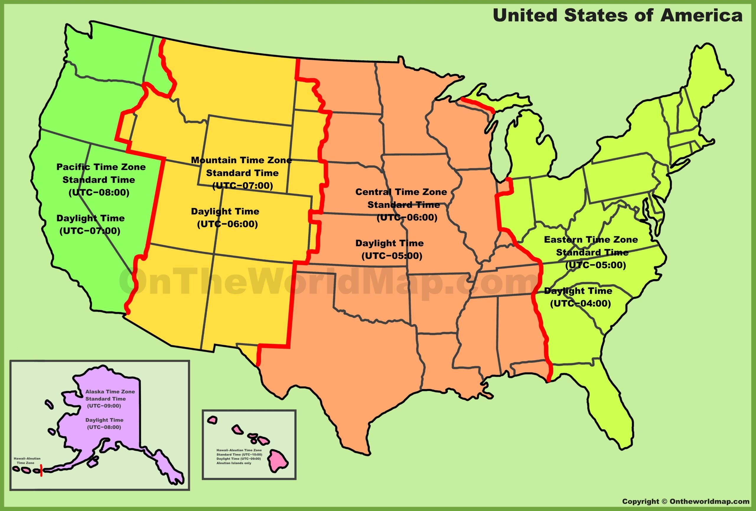Printable Map Of Time Zones Usa