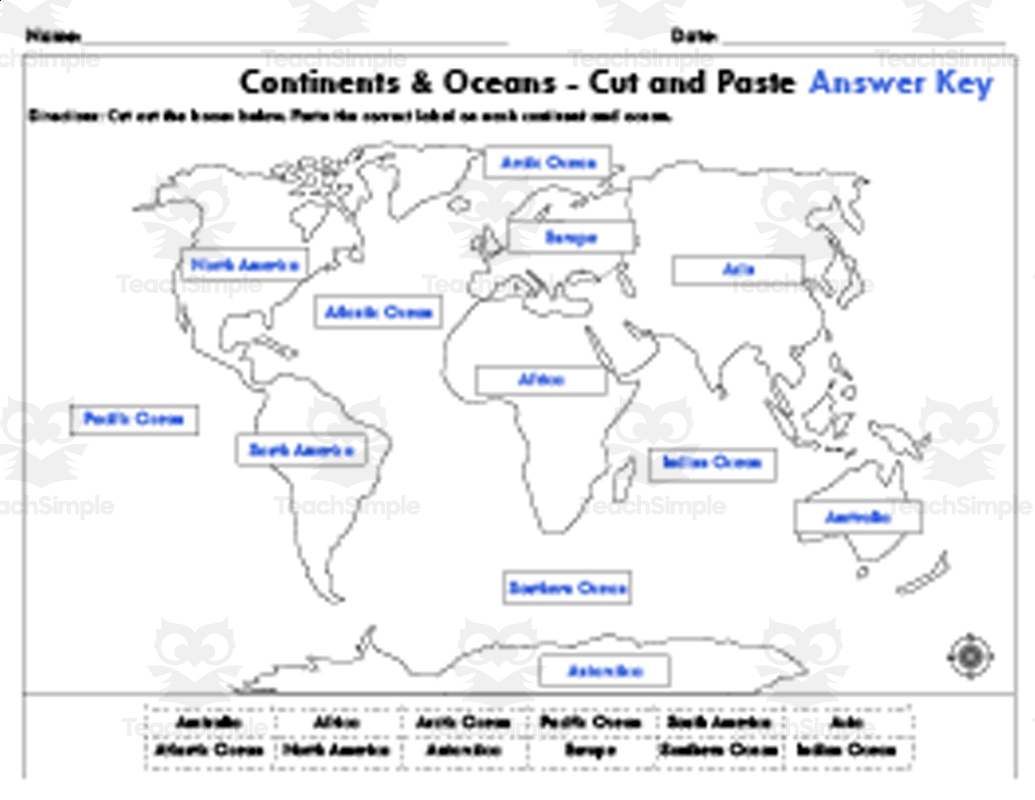 Cut And Paste Continents And Oceans World Map