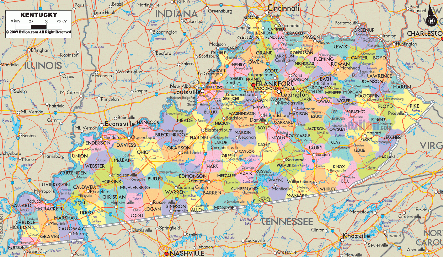Printable Kentucky Map With Cities