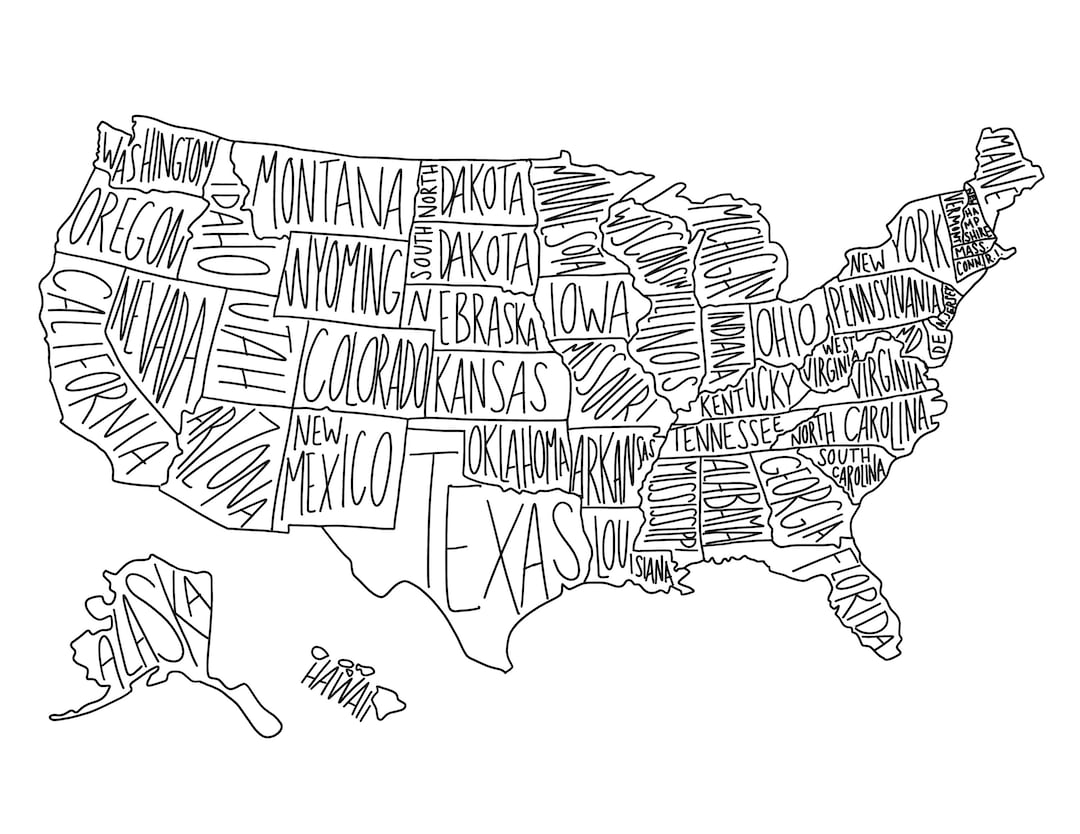 Digital Download United States Map Coloring Page State Map School Map USA Map Printable Map Travel Map Geography Map Teaching States Etsy