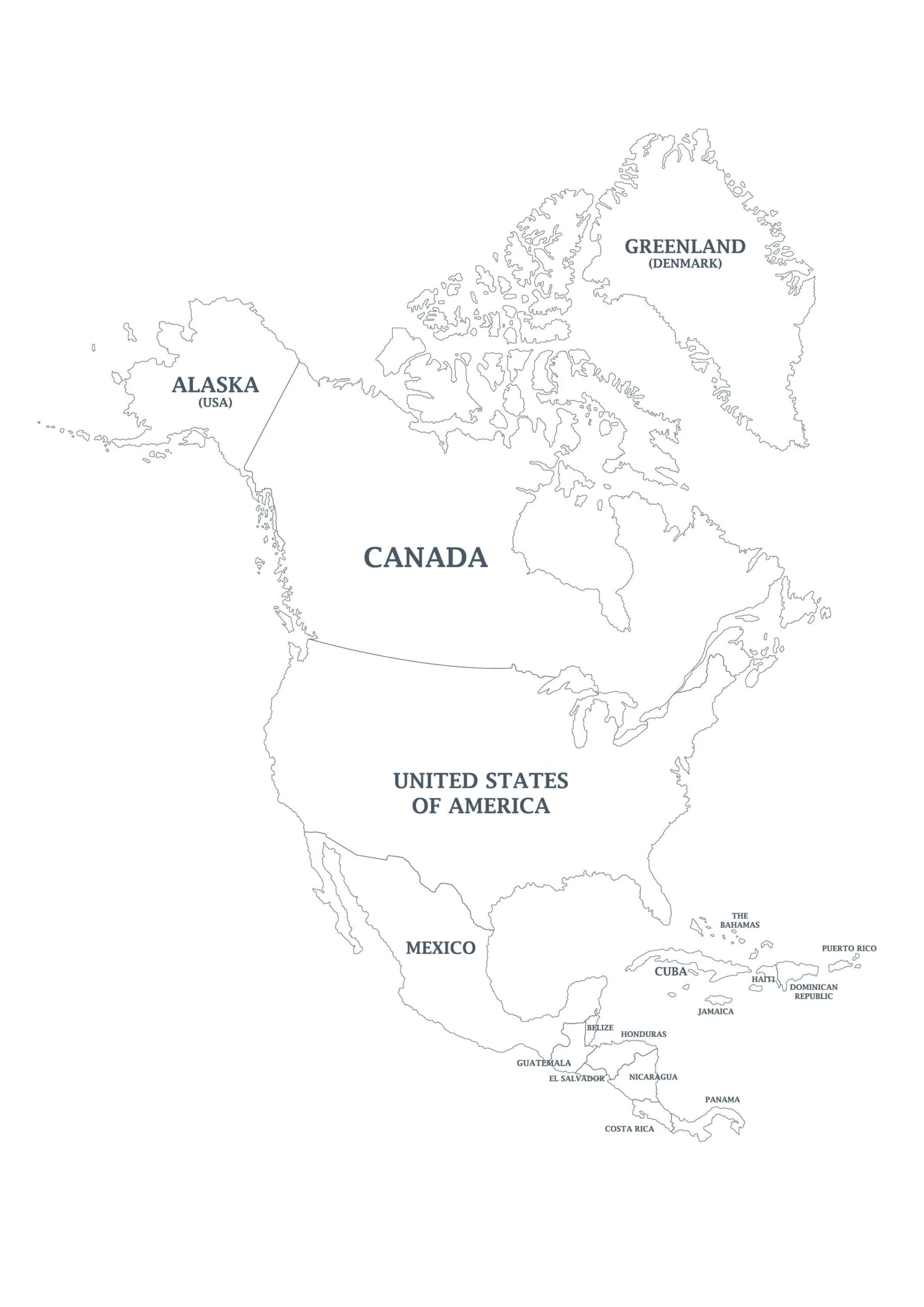 Digital North America Map Full Color With States Printable Poster 