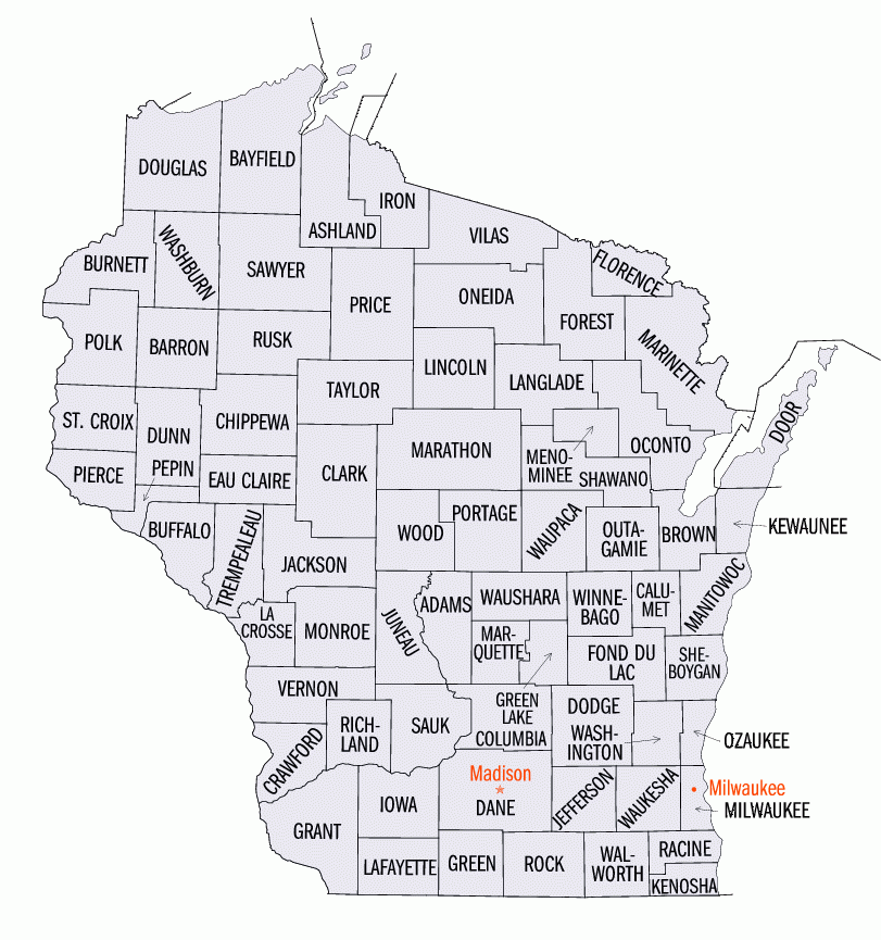 Map Of Wisconsin Counties Printable