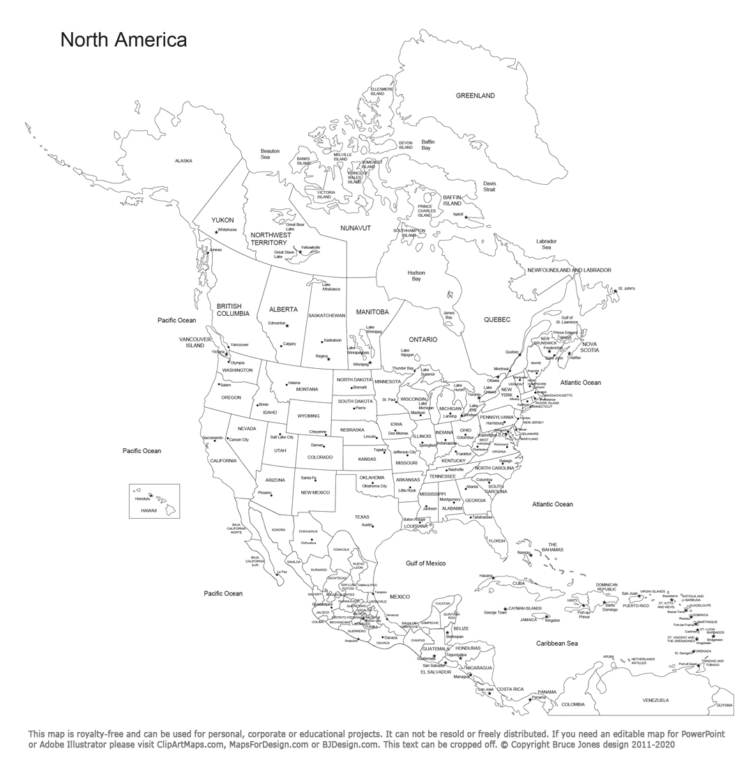Printable Map Of North America