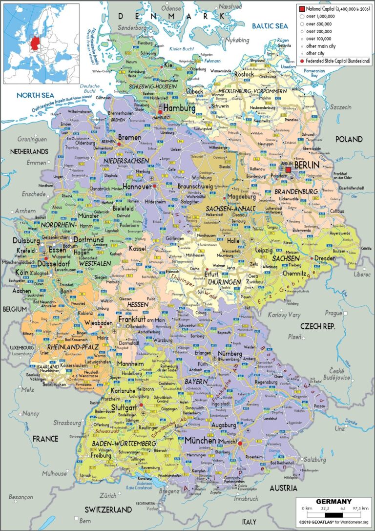 Germany Map With Cities And States Map Of Germany And Cities Western Europe Europe