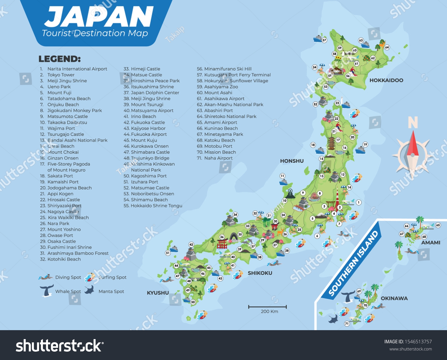 Japan Tourist Destination Map Details Stock Vector Royalty Free 1546513757 Shutterstock
