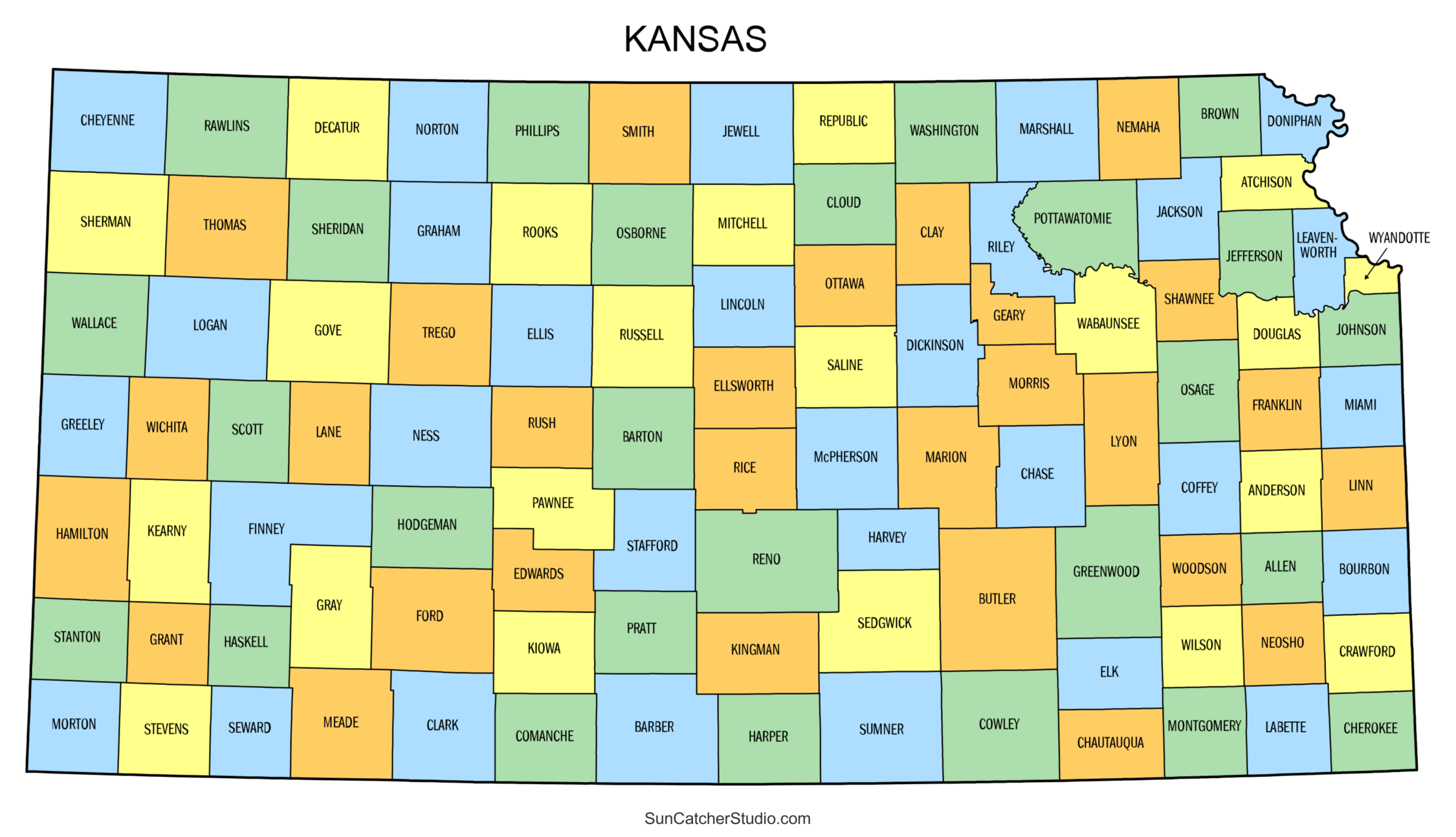 Kansas County Map Printable State Map With County Lines Free 