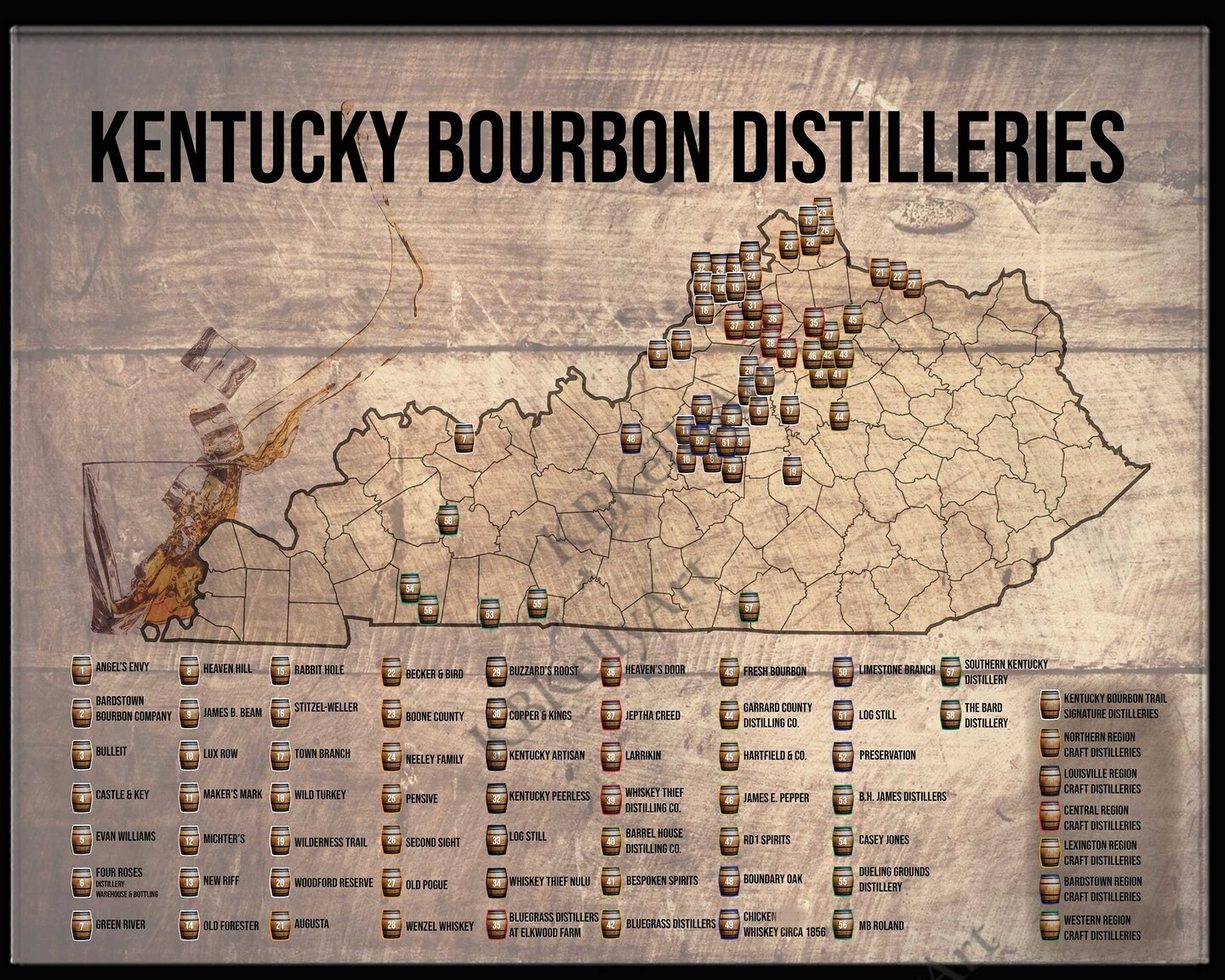 Kentucky Bourbon Distilleries Map Push Pin Map Bourbon Trail Wall Art Travel Bucket List Bourbon Drinker Man Cave Decor Husband Gift For Him 