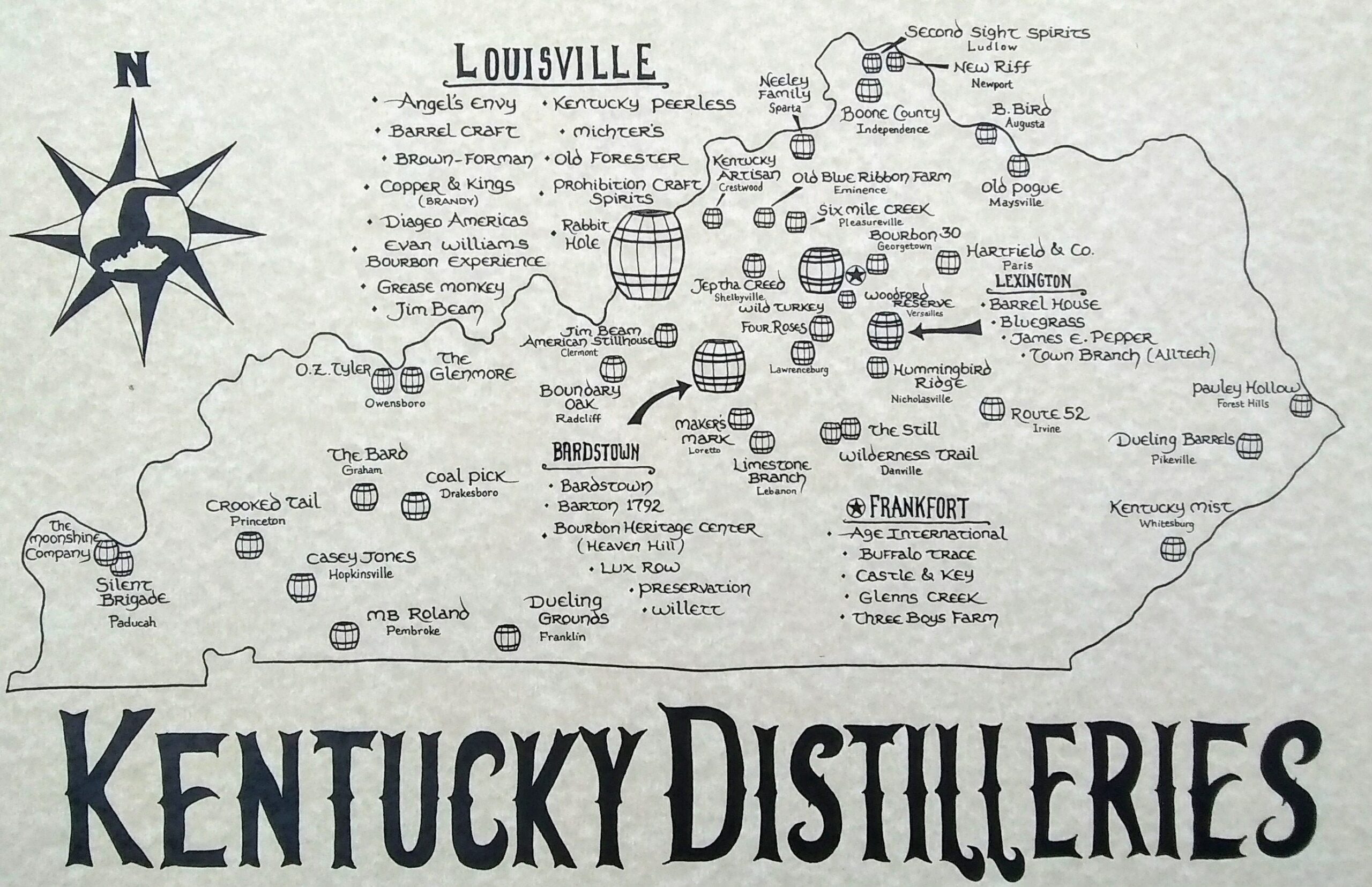 Kentucky Distilleries Map Etsy