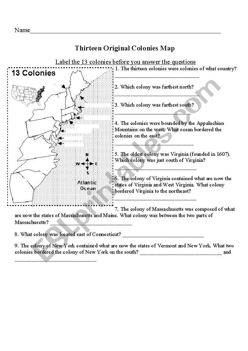 Printable 13 Colonies Blank Map Test Printable 13 Colonies Blank Map Test