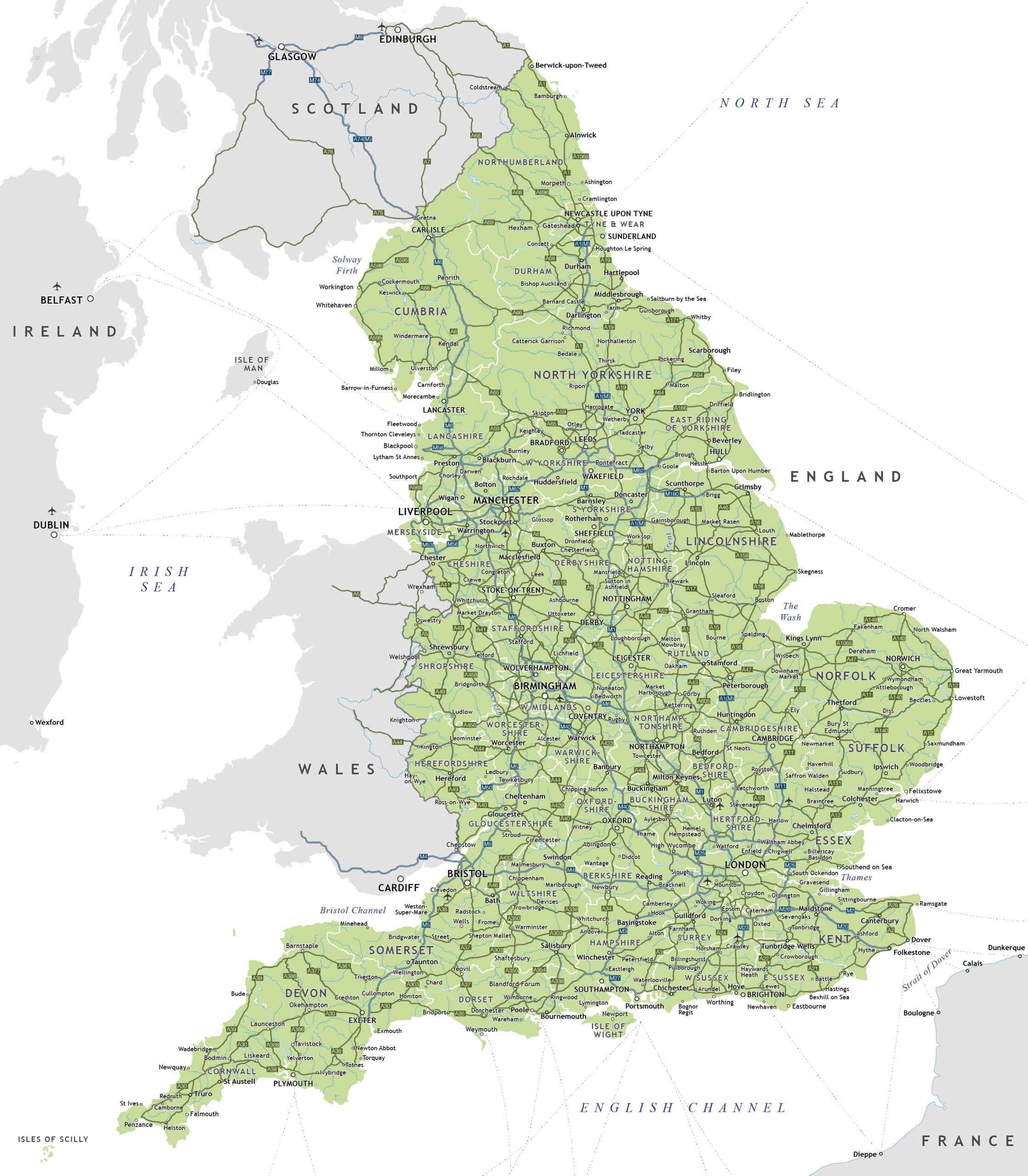 Large Detailed Highways Map Of England With Cities England 