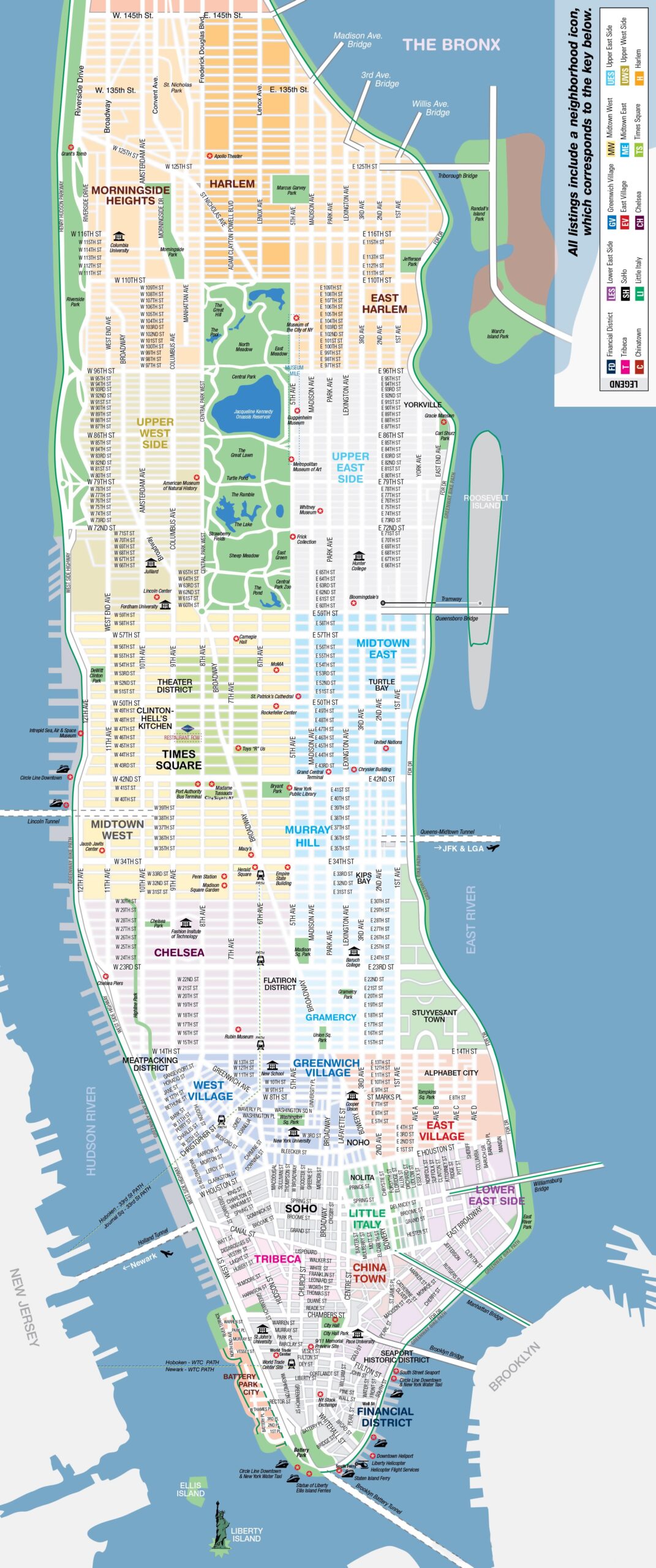 Large Detailed Map Of New York Manhattan Top Tourist Attractions 