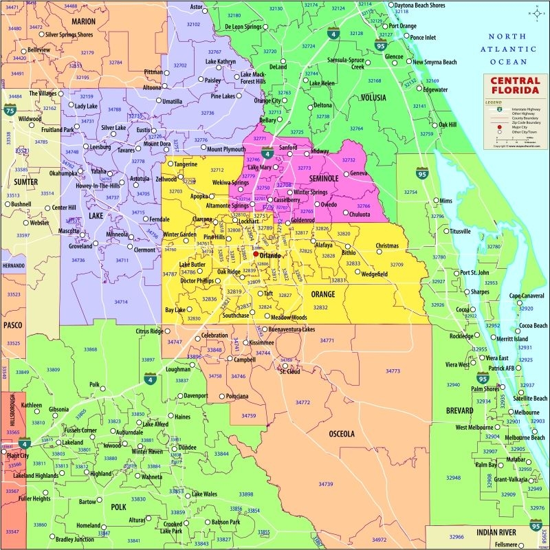 Map Of Central Florida ZIP Code Print U0026 Digital 