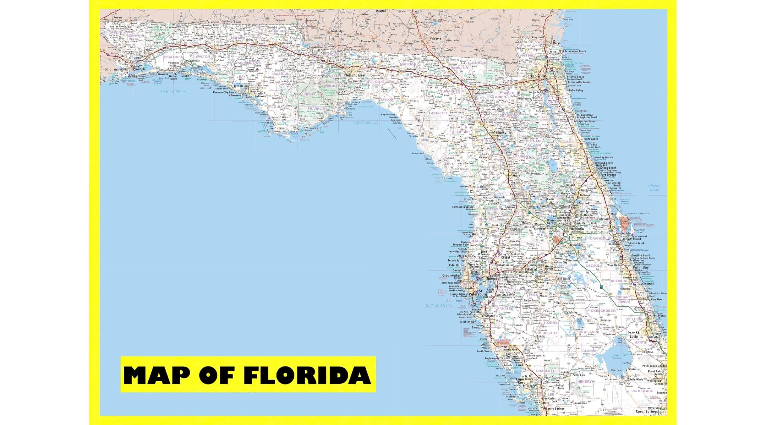 Map Of Florida Large Detailed Roads And Highways Map Of Florida State With All Cities Parks And Landmarks Laminated Wall Map Poster Print LABORLAWHRSIGNS
