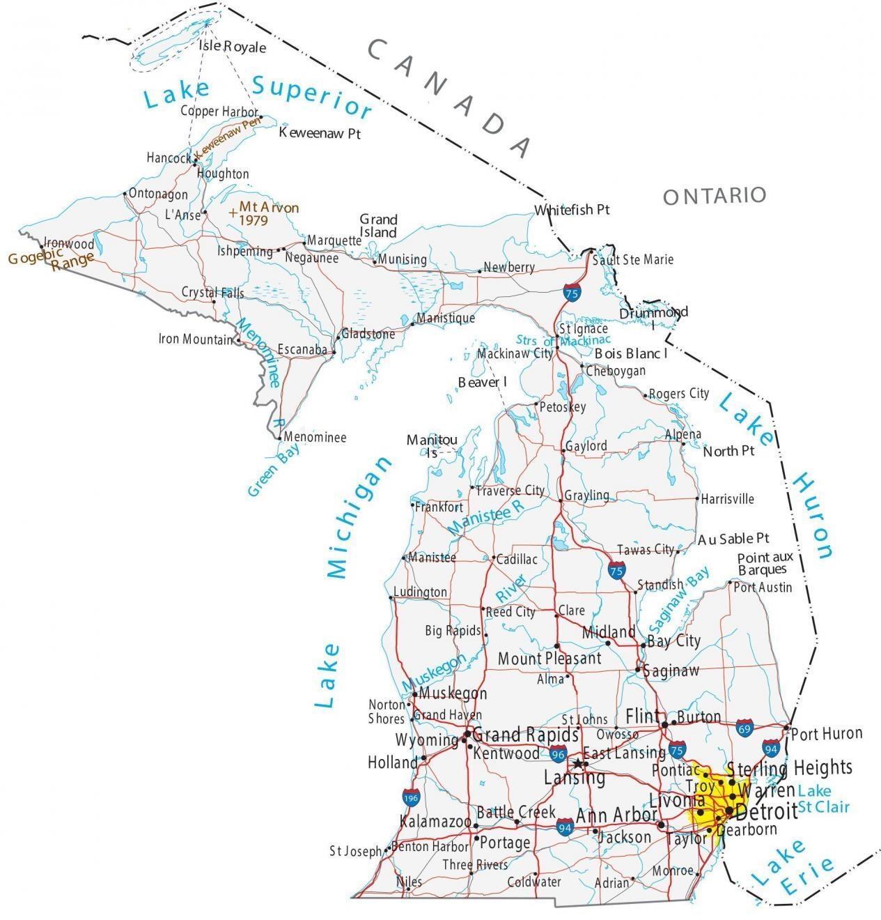 Map Of Michigan Cities And Roads GIS Geography