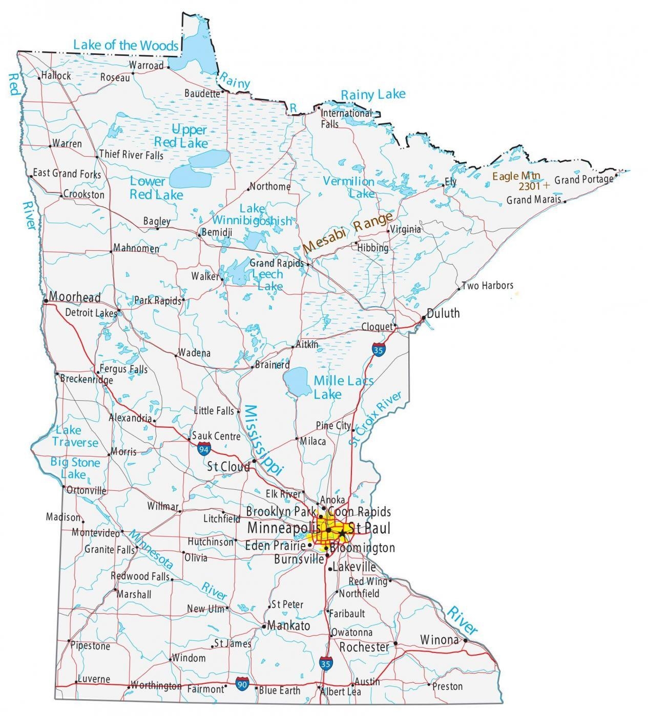 Map Of Minnesota Cities And Roads GIS Geography