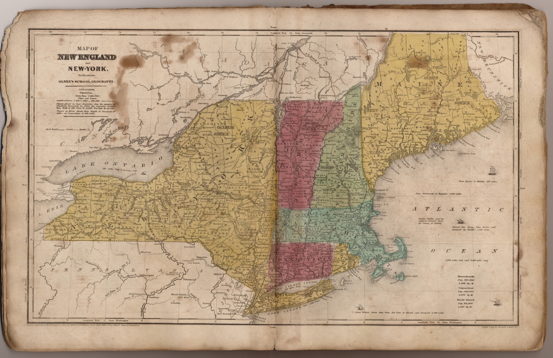 Map Of New England And New York To Illustrate Olney s School Geography 93538 Map Of New England And New York To Illustrate Olney s School Geography General Map Collection 93538 Map