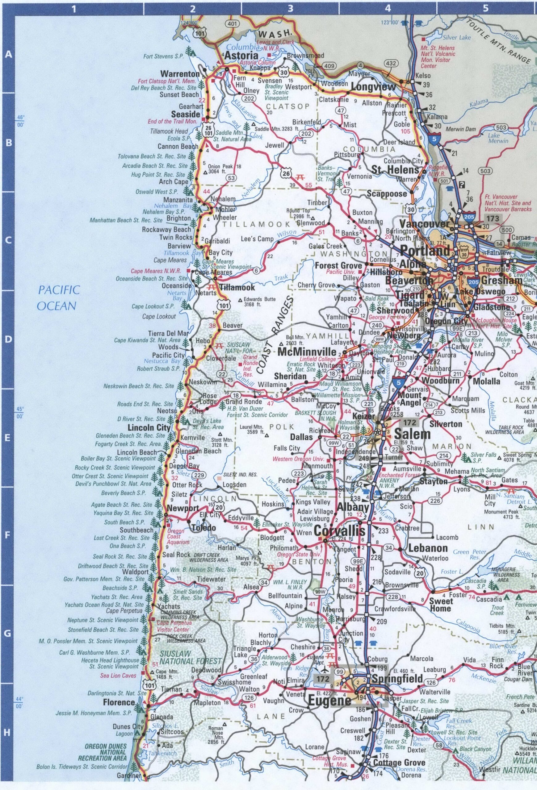 Map Of Oregon Coast Free Highway Road Map OR With Cities Towns 