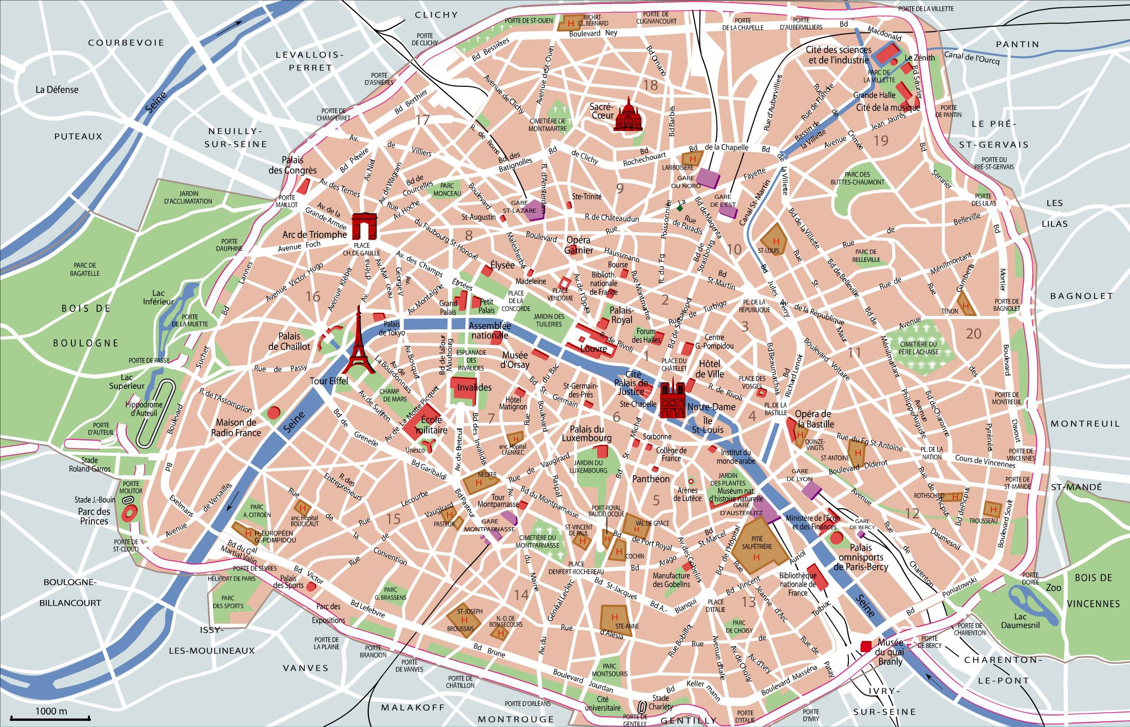 Map Of Paris Tourist Attractions Sightseeing U0026 Tourist Tour