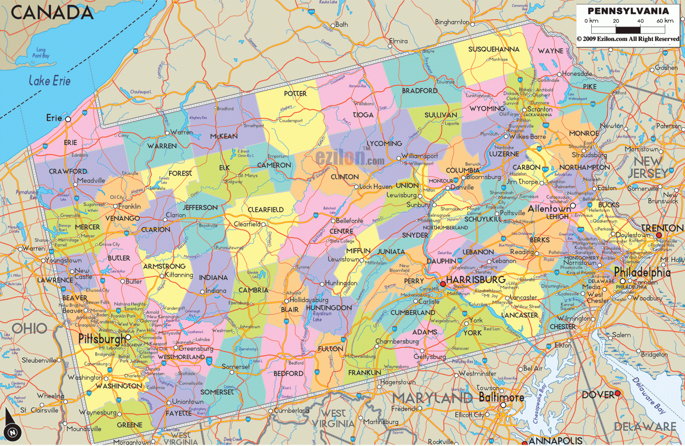 Pennsylvania County Map Printable