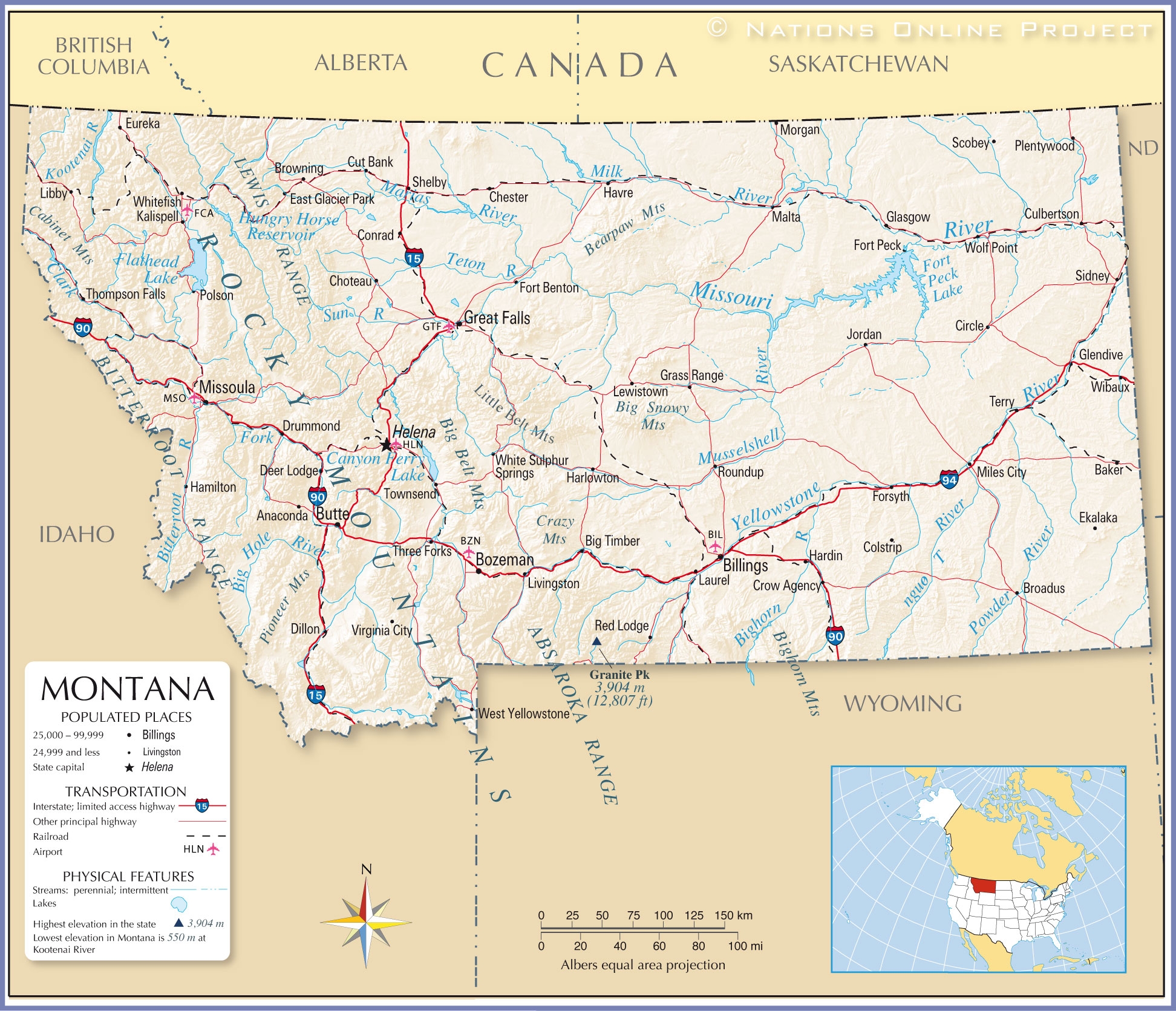 Map Of The State Of Montana USA Nations Online Project