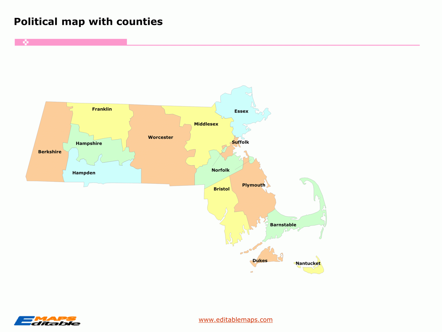Massachusetts County Map Editable PowerPoint Maps
