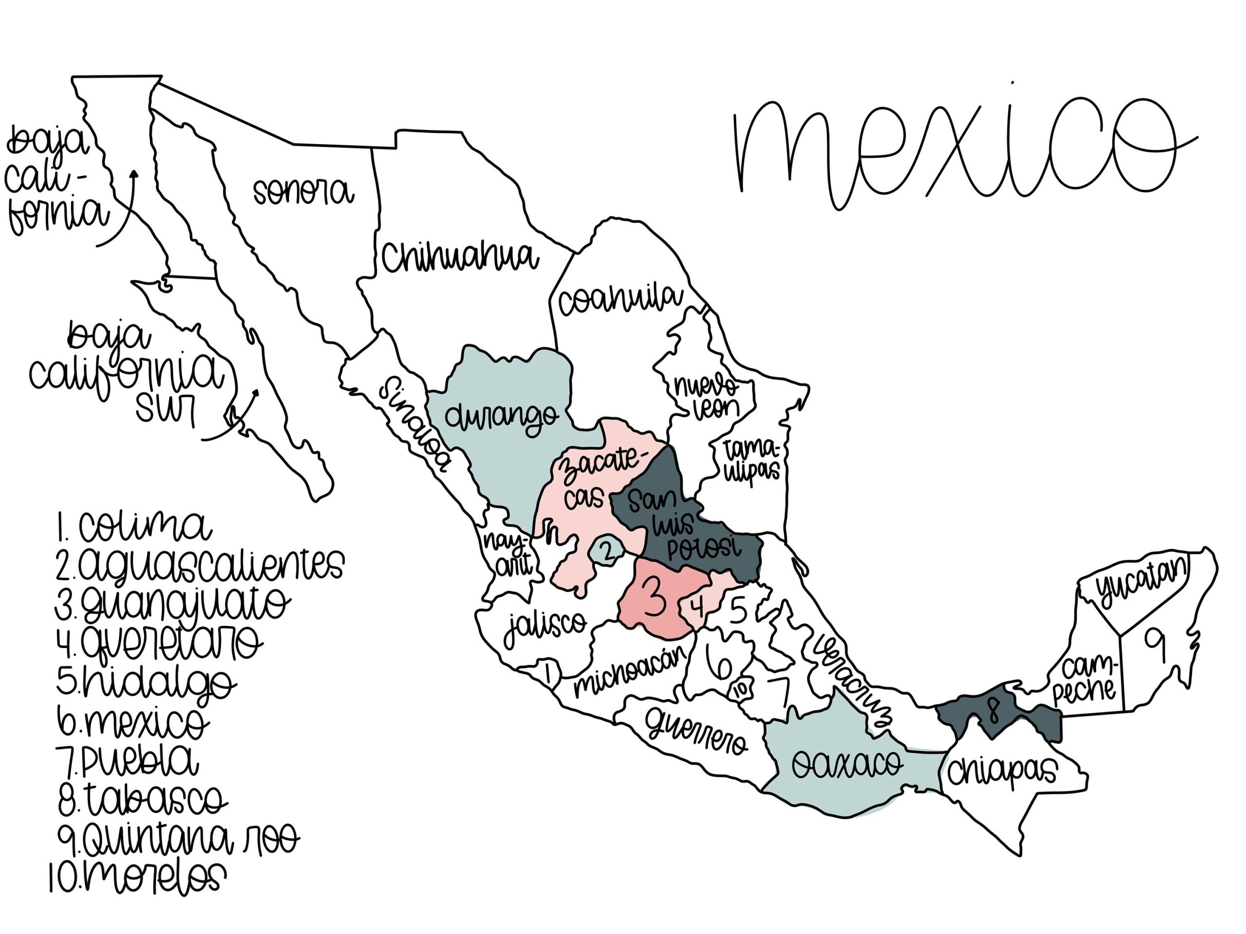 Printable Map Of Mexico States