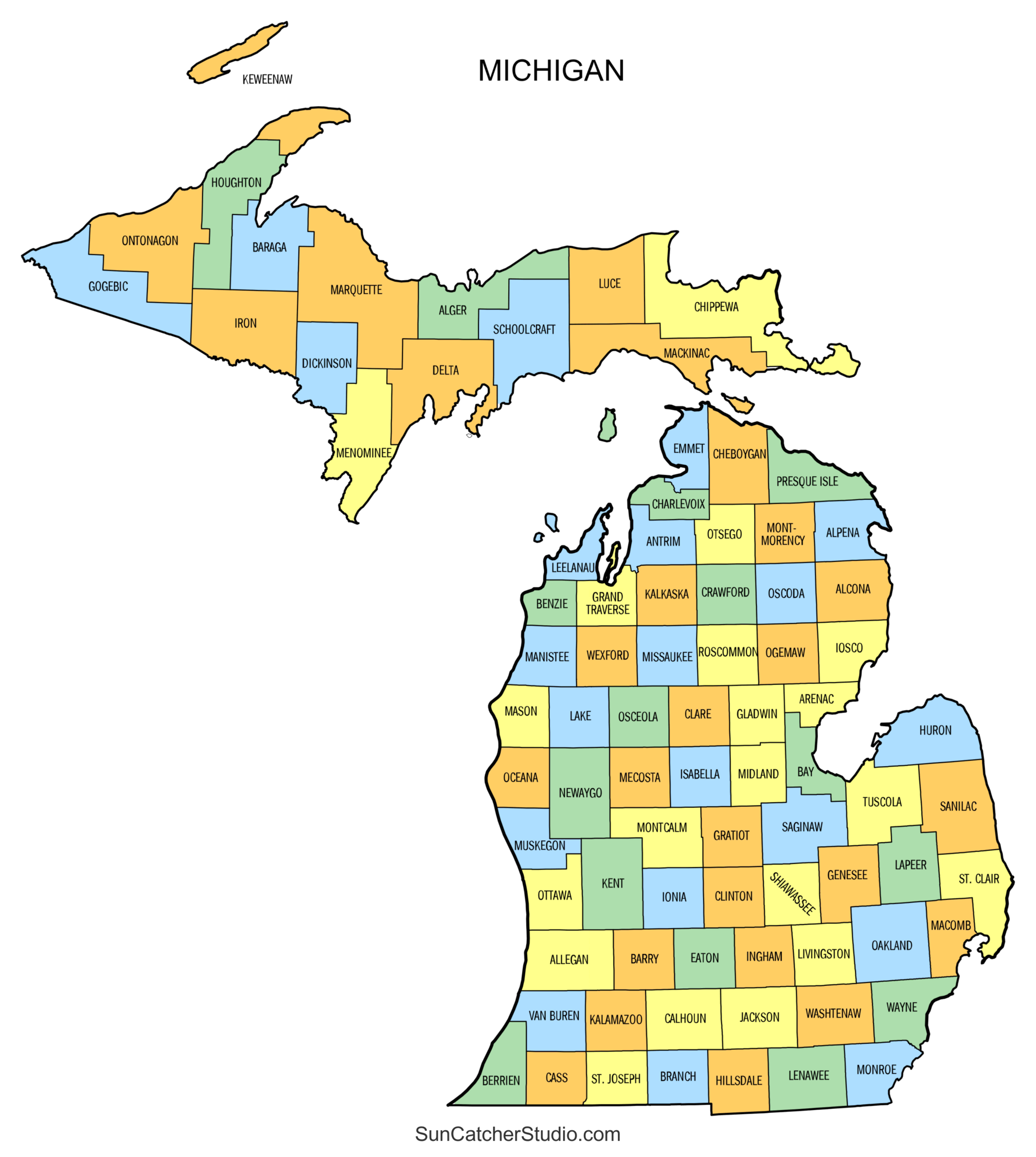Michigan County Map Printable State Map With County Lines Free 