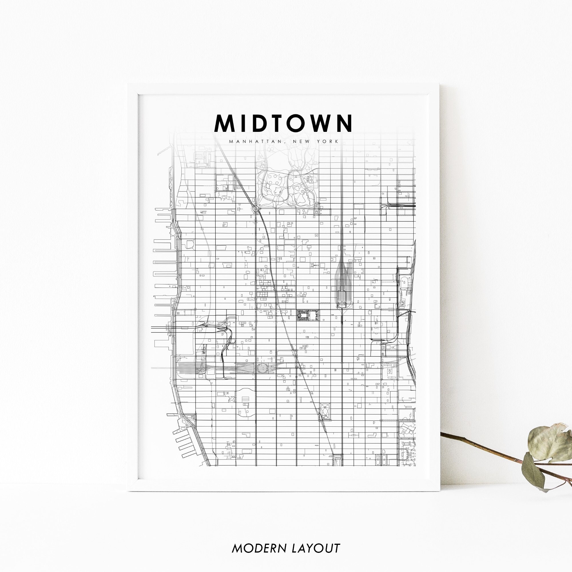 Midtown Manhattan NYC Map Print New York USA Map Art Poster City 